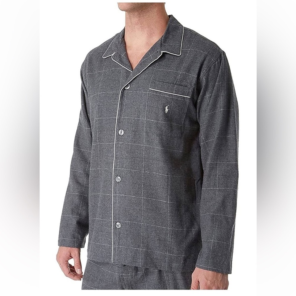 Gray and white striped flannel like pajamas top from POLO Ralph Lauren size m
